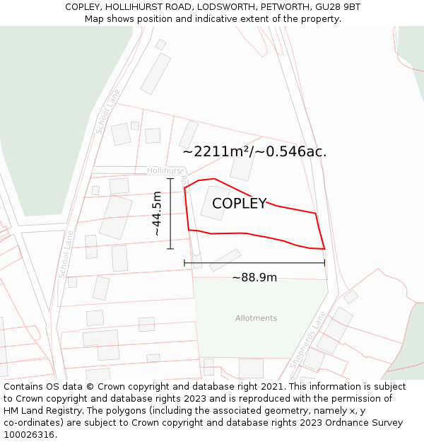 COPLEY, HOLLIHURST ROAD, LODSWORTH, PETWORTH, GU28 9BT: Plot and title map