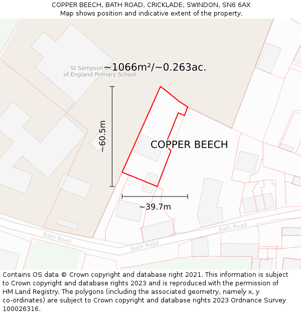 COPPER BEECH, BATH ROAD, CRICKLADE, SWINDON, SN6 6AX: Plot and title map