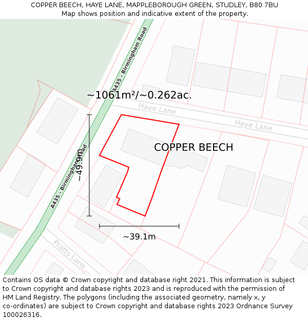 COPPER BEECH, HAYE LANE, MAPPLEBOROUGH GREEN, STUDLEY, B80 7BU: Plot and title map