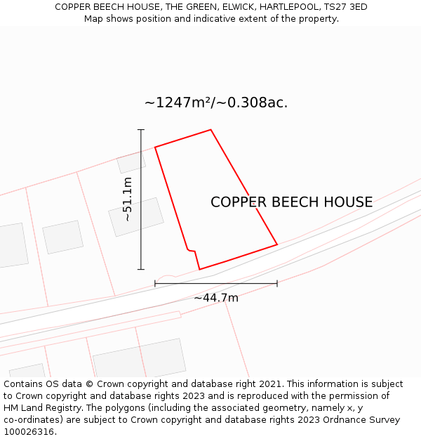 COPPER BEECH HOUSE, THE GREEN, ELWICK, HARTLEPOOL, TS27 3ED: Plot and title map