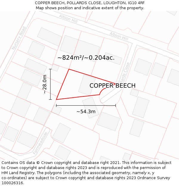 COPPER BEECH, POLLARDS CLOSE, LOUGHTON, IG10 4RF: Plot and title map