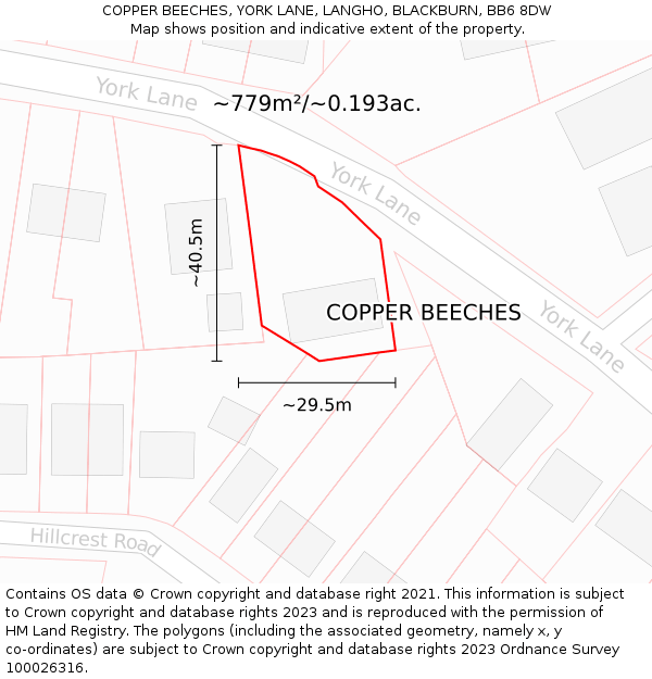 COPPER BEECHES, YORK LANE, LANGHO, BLACKBURN, BB6 8DW: Plot and title map