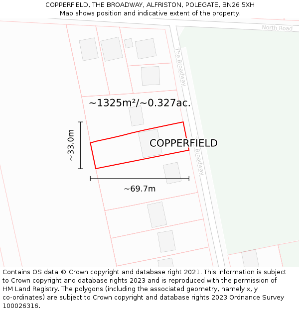 COPPERFIELD, THE BROADWAY, ALFRISTON, POLEGATE, BN26 5XH: Plot and title map