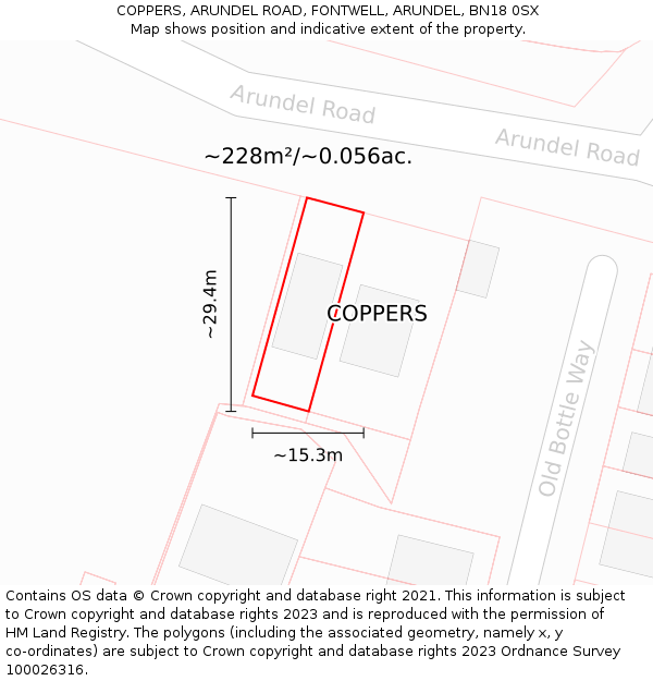 COPPERS, ARUNDEL ROAD, FONTWELL, ARUNDEL, BN18 0SX: Plot and title map