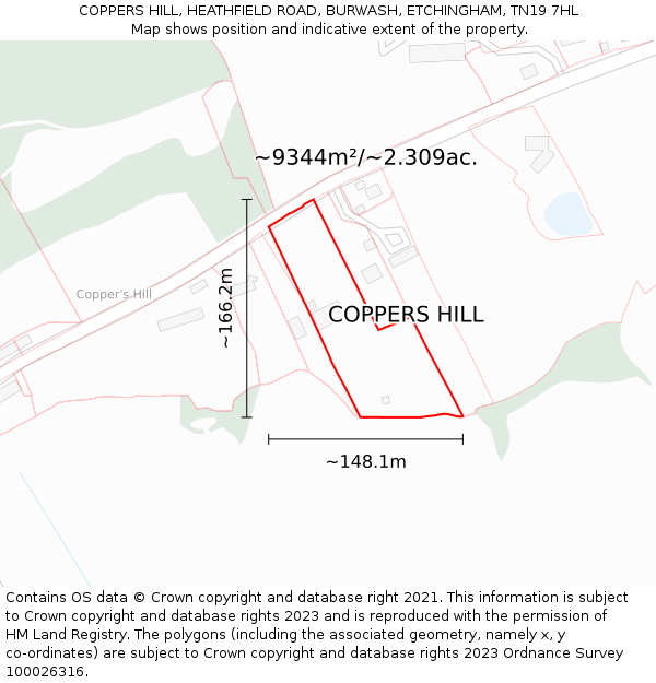 COPPERS HILL, HEATHFIELD ROAD, BURWASH, ETCHINGHAM, TN19 7HL: Plot and title map