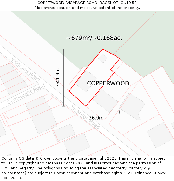 COPPERWOOD, VICARAGE ROAD, BAGSHOT, GU19 5EJ: Plot and title map