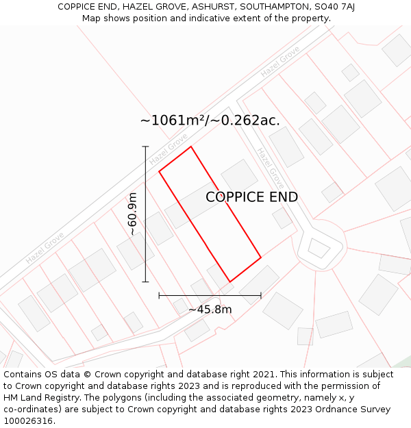 COPPICE END, HAZEL GROVE, ASHURST, SOUTHAMPTON, SO40 7AJ: Plot and title map