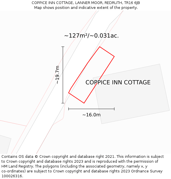 COPPICE INN COTTAGE, LANNER MOOR, REDRUTH, TR16 6JB: Plot and title map