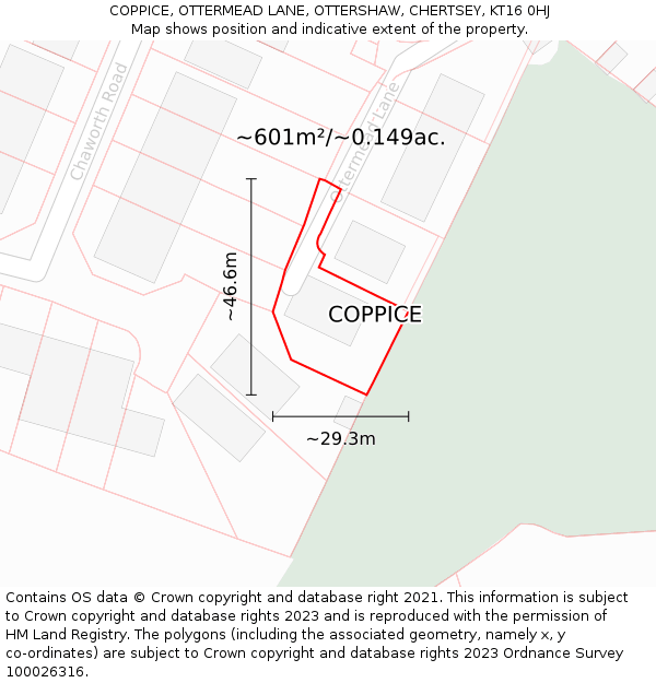 COPPICE, OTTERMEAD LANE, OTTERSHAW, CHERTSEY, KT16 0HJ: Plot and title map