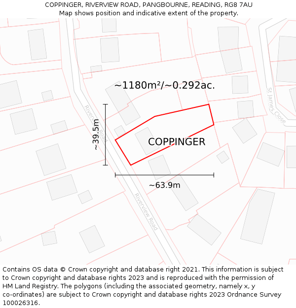 COPPINGER, RIVERVIEW ROAD, PANGBOURNE, READING, RG8 7AU: Plot and title map