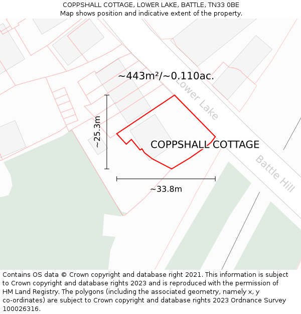 COPPSHALL COTTAGE, LOWER LAKE, BATTLE, TN33 0BE: Plot and title map