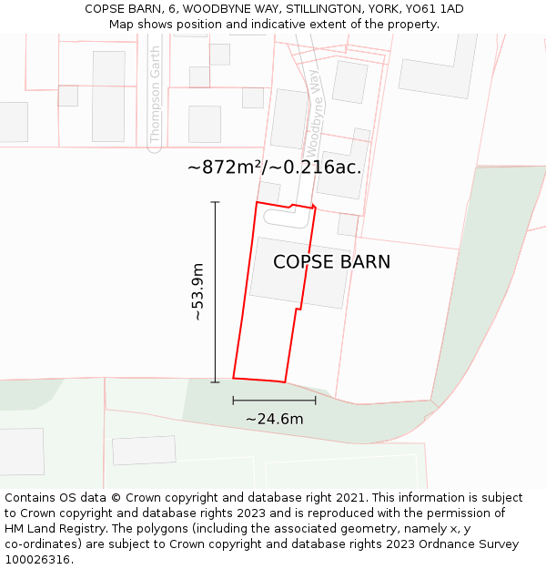 COPSE BARN, 6, WOODBYNE WAY, STILLINGTON, YORK, YO61 1AD: Plot and title map