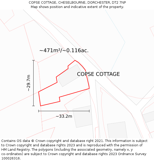 COPSE COTTAGE, CHESELBOURNE, DORCHESTER, DT2 7NP: Plot and title map