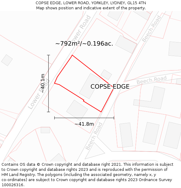 COPSE EDGE, LOWER ROAD, YORKLEY, LYDNEY, GL15 4TN: Plot and title map