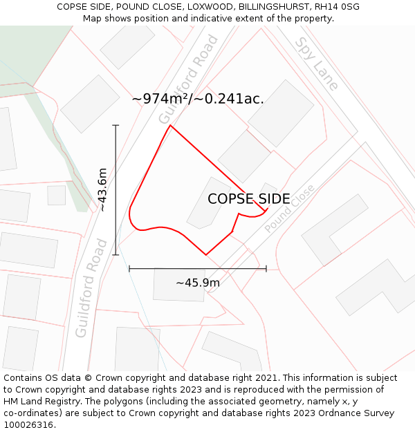 COPSE SIDE, POUND CLOSE, LOXWOOD, BILLINGSHURST, RH14 0SG: Plot and title map