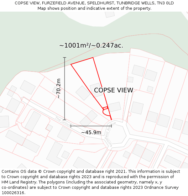 COPSE VIEW, FURZEFIELD AVENUE, SPELDHURST, TUNBRIDGE WELLS, TN3 0LD: Plot and title map