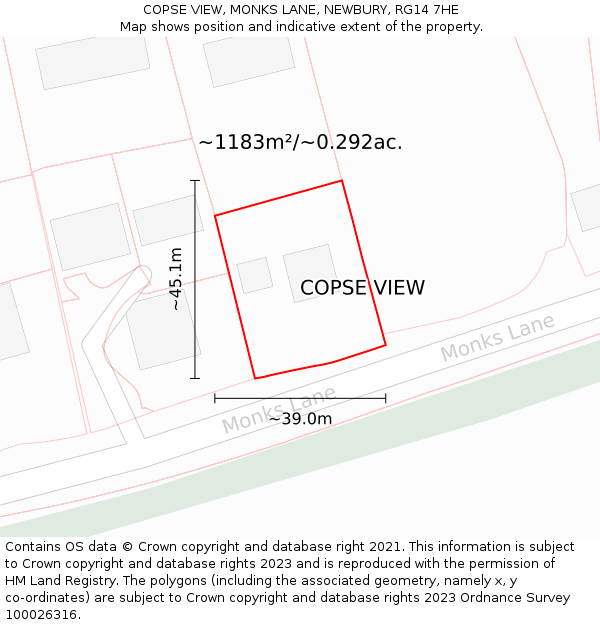 COPSE VIEW, MONKS LANE, NEWBURY, RG14 7HE: Plot and title map