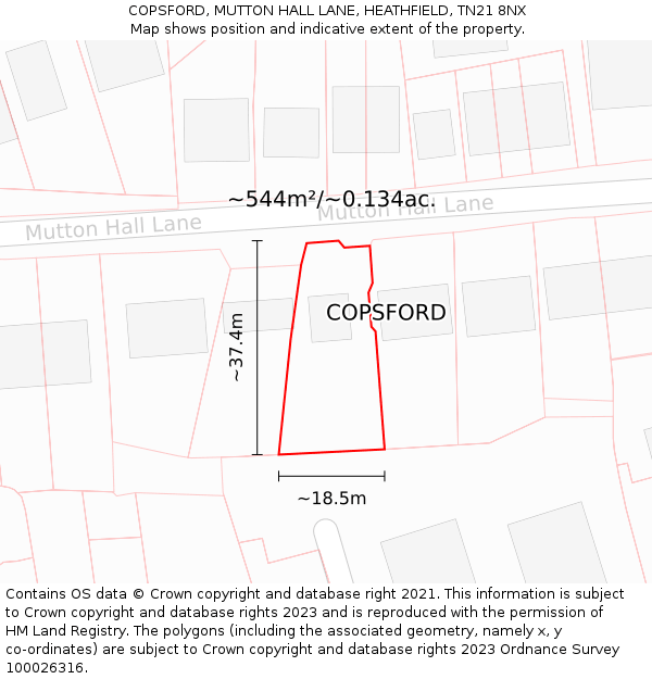 COPSFORD, MUTTON HALL LANE, HEATHFIELD, TN21 8NX: Plot and title map