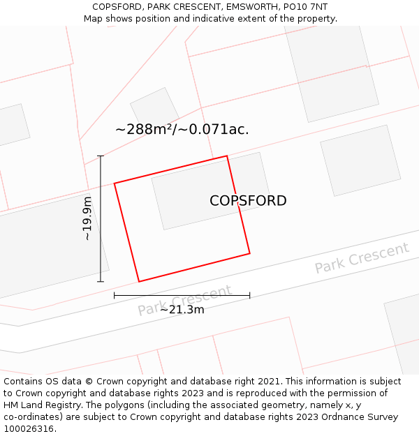 COPSFORD, PARK CRESCENT, EMSWORTH, PO10 7NT: Plot and title map