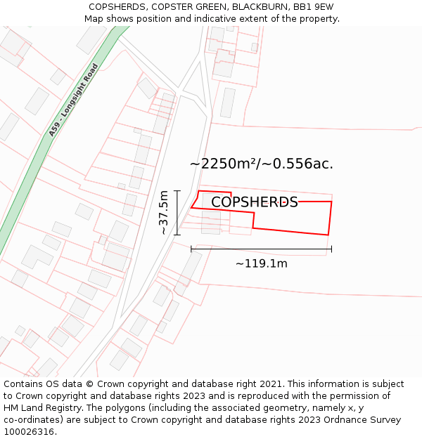 COPSHERDS, COPSTER GREEN, BLACKBURN, BB1 9EW: Plot and title map