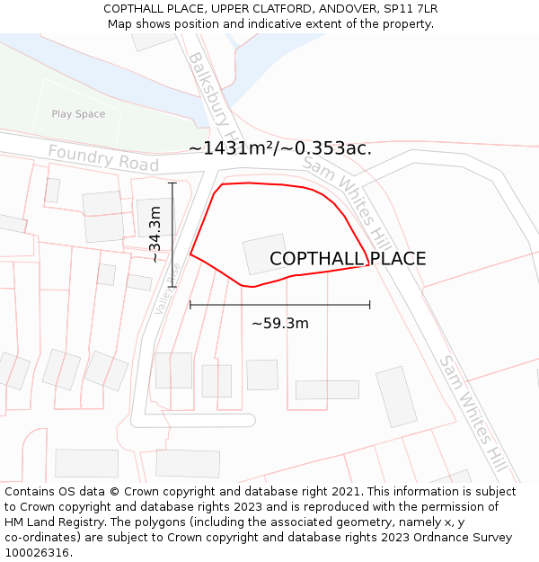 COPTHALL PLACE, UPPER CLATFORD, ANDOVER, SP11 7LR: Plot and title map