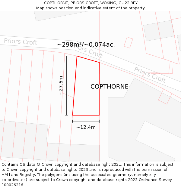 COPTHORNE, PRIORS CROFT, WOKING, GU22 9EY: Plot and title map