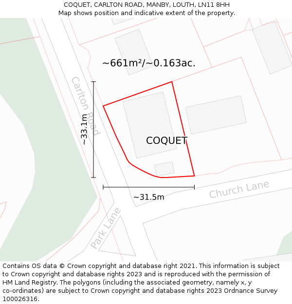 COQUET, CARLTON ROAD, MANBY, LOUTH, LN11 8HH: Plot and title map