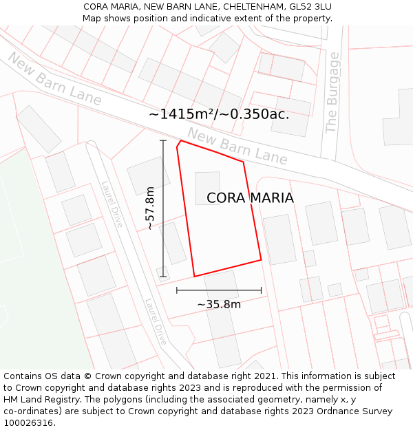 CORA MARIA, NEW BARN LANE, CHELTENHAM, GL52 3LU: Plot and title map