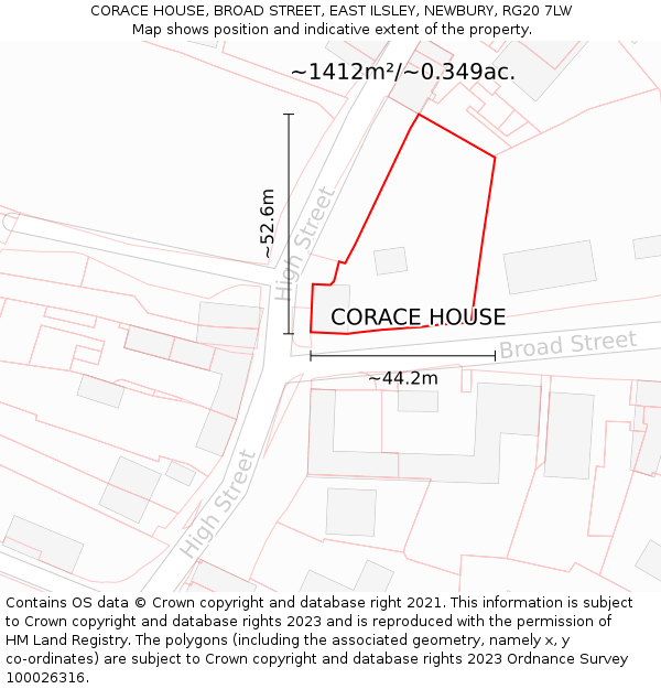 CORACE HOUSE, BROAD STREET, EAST ILSLEY, NEWBURY, RG20 7LW: Plot and title map