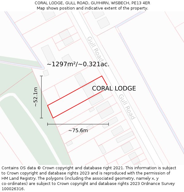 CORAL LODGE, GULL ROAD, GUYHIRN, WISBECH, PE13 4ER: Plot and title map