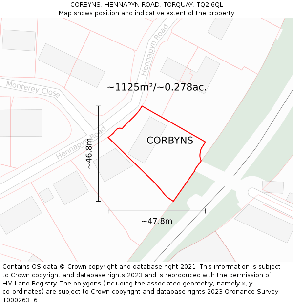 CORBYNS, HENNAPYN ROAD, TORQUAY, TQ2 6QL: Plot and title map