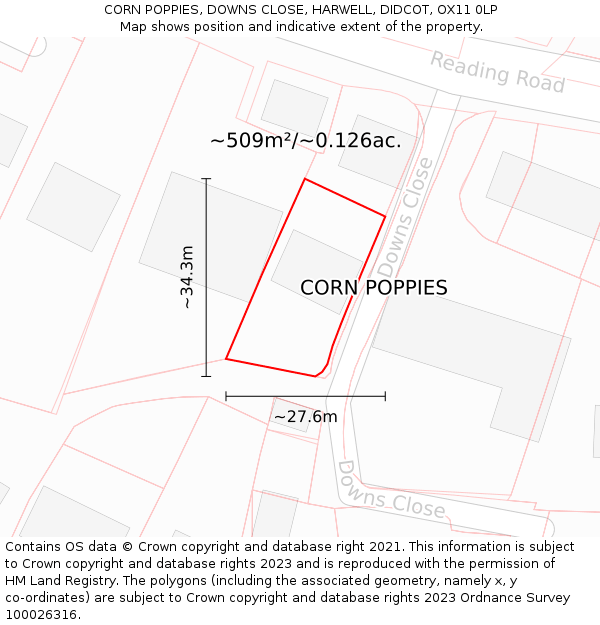 CORN POPPIES, DOWNS CLOSE, HARWELL, DIDCOT, OX11 0LP: Plot and title map