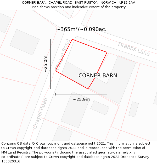 CORNER BARN, CHAPEL ROAD, EAST RUSTON, NORWICH, NR12 9AA: Plot and title map