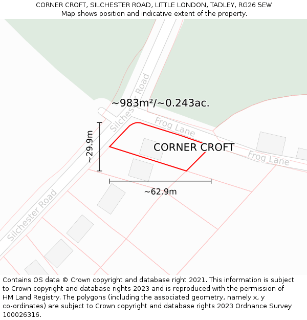 CORNER CROFT, SILCHESTER ROAD, LITTLE LONDON, TADLEY, RG26 5EW: Plot and title map