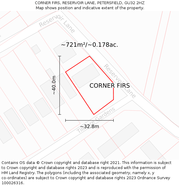 CORNER FIRS, RESERVOIR LANE, PETERSFIELD, GU32 2HZ: Plot and title map