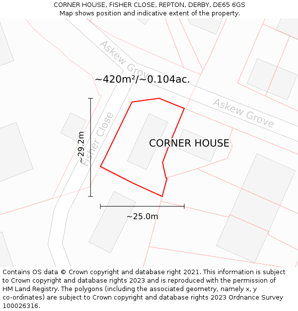 CORNER HOUSE, FISHER CLOSE, REPTON, DERBY, DE65 6GS: Plot and title map