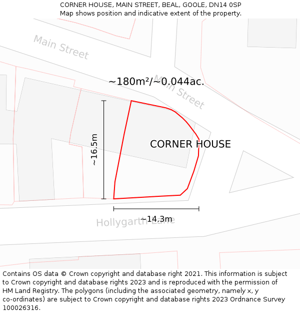 CORNER HOUSE, MAIN STREET, BEAL, GOOLE, DN14 0SP: Plot and title map