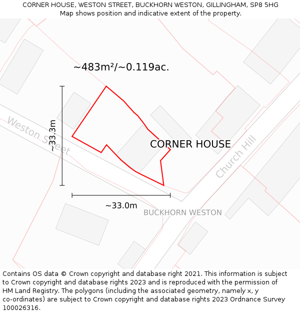 CORNER HOUSE, WESTON STREET, BUCKHORN WESTON, GILLINGHAM, SP8 5HG: Plot and title map