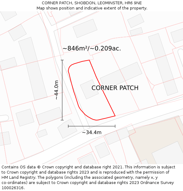 CORNER PATCH, SHOBDON, LEOMINSTER, HR6 9NE: Plot and title map