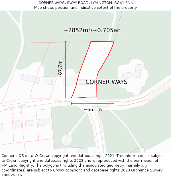 CORNER WAYS, SWAY ROAD, LYMINGTON, SO41 8NN: Plot and title map