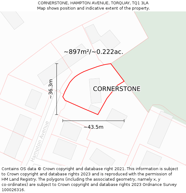 CORNERSTONE, HAMPTON AVENUE, TORQUAY, TQ1 3LA: Plot and title map