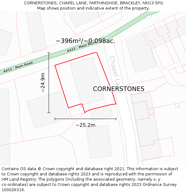 CORNERSTONES, CHAPEL LANE, FARTHINGHOE, BRACKLEY, NN13 5PG: Plot and title map