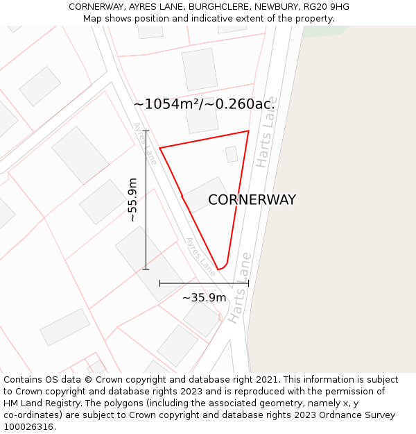 CORNERWAY, AYRES LANE, BURGHCLERE, NEWBURY, RG20 9HG: Plot and title map