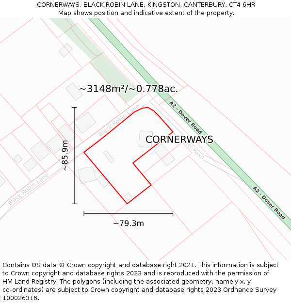 CORNERWAYS, BLACK ROBIN LANE, KINGSTON, CANTERBURY, CT4 6HR: Plot and title map