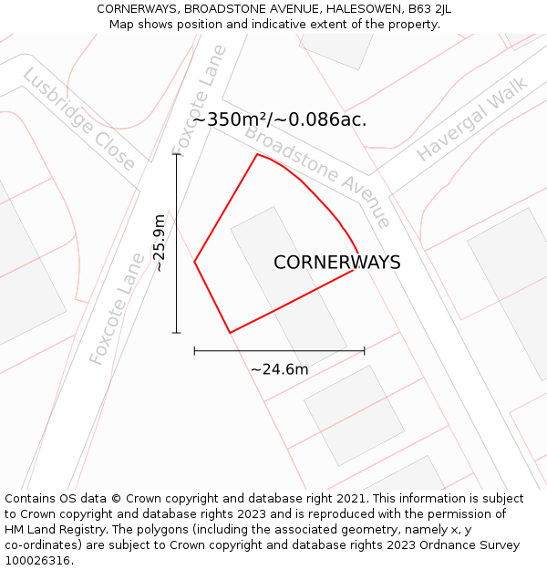 CORNERWAYS, BROADSTONE AVENUE, HALESOWEN, B63 2JL: Plot and title map