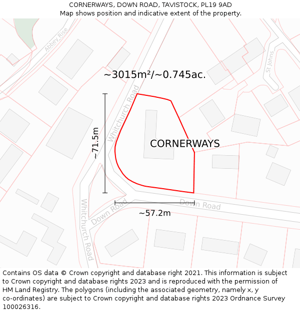CORNERWAYS, DOWN ROAD, TAVISTOCK, PL19 9AD: Plot and title map