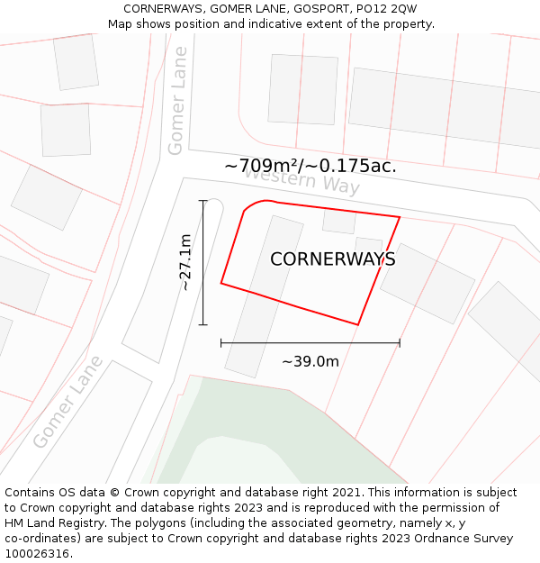 CORNERWAYS, GOMER LANE, GOSPORT, PO12 2QW: Plot and title map