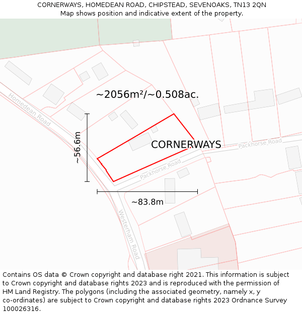 CORNERWAYS, HOMEDEAN ROAD, CHIPSTEAD, SEVENOAKS, TN13 2QN: Plot and title map