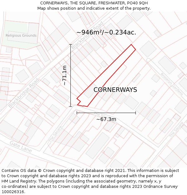 CORNERWAYS, THE SQUARE, FRESHWATER, PO40 9QH: Plot and title map