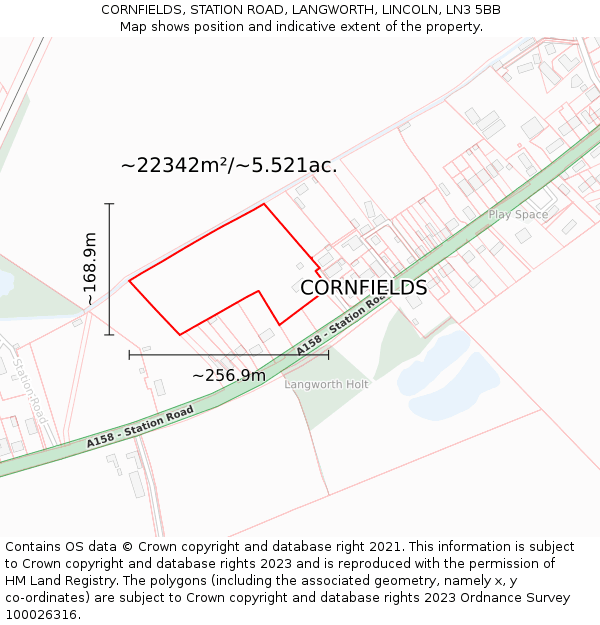 CORNFIELDS, STATION ROAD, LANGWORTH, LINCOLN, LN3 5BB: Plot and title map